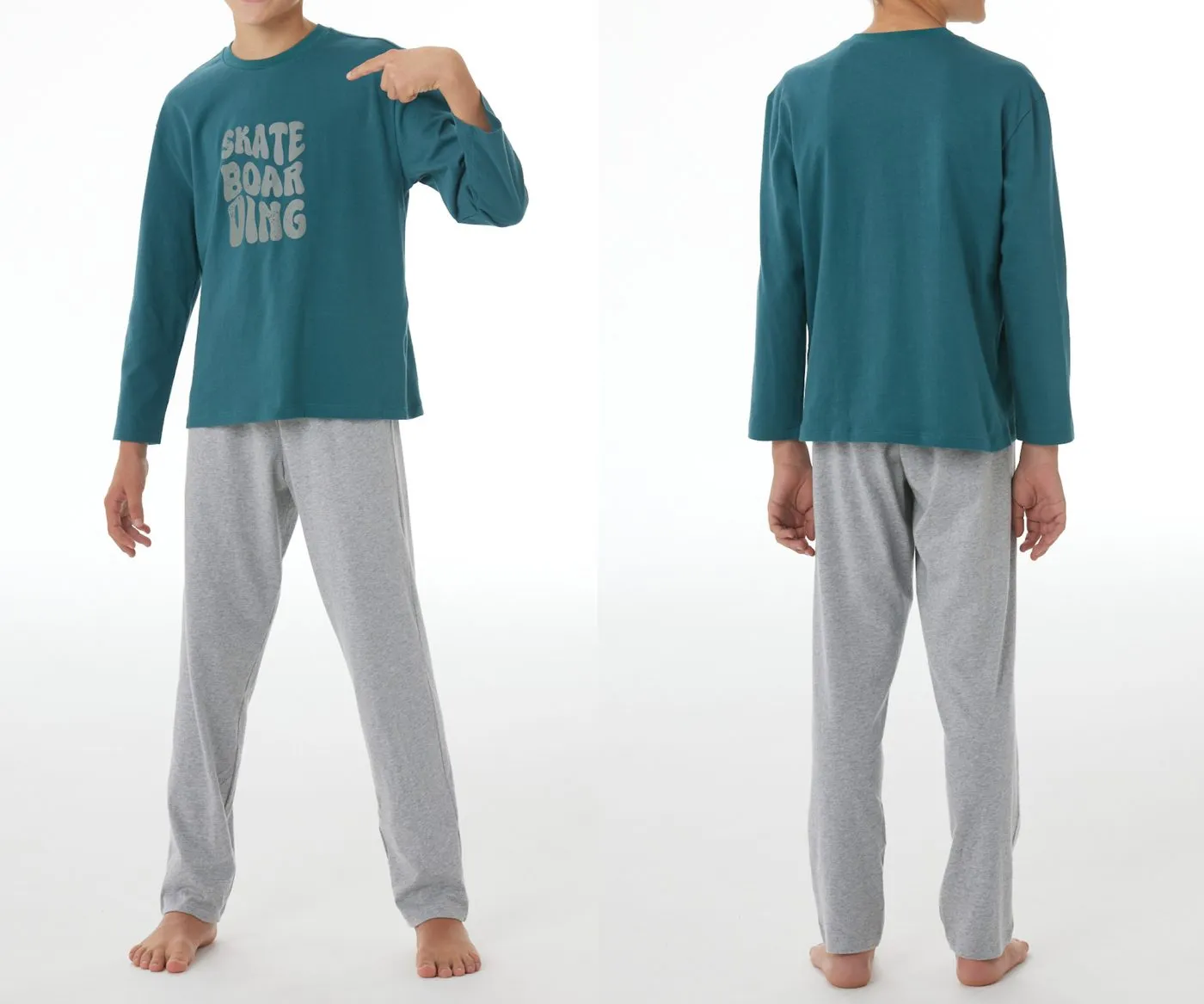 SCHIESSER Boys' Long Pyjamas Nightwear - Deep Sea Green/Grey Marl