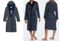 Damen-Bademantel SCHIESSER Feather Terry Navy/Weiß gestreift