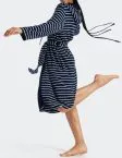 Damen-Bademantel SCHIESSER Feather Terry Navy/Weiß gestreift – Ansicht 2