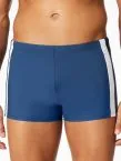 Blaue SCHIESSER Herren-Badehose aus der Aqua-Kollektion mit Bein, Kordelbund, seitlichen Kontraststreifen, Innenfutter und praktischer Schlüsseltasche.