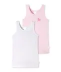 Pink and white girls’ undershirts from the SCHIESSER Fine Rib line