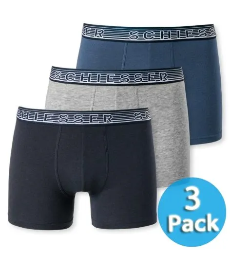 3-Pack Boy's Boxer Briefs Schiesser 95/5 - denim-blue, night-blue gray-melange 3-Pack Boy's Boxer Briefs Schiesser 95/5 - denim-blue, night-blue gray-melange