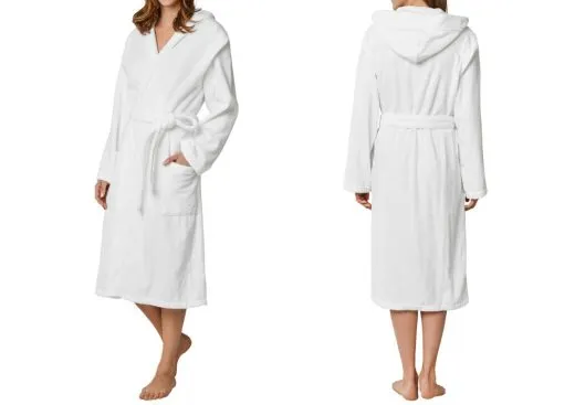 Women's Bathrobe with hood SCHIESSER Essentials - white Women's Bathrobe with hood SCHIESSER Essentials - white