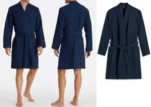 Men's Bathrobe SCHIESSER Essentials Waffle Piqué Look - dark blue Men's Bathrobe SCHIESSER Essentials Waffle Piqué Look - dark blue