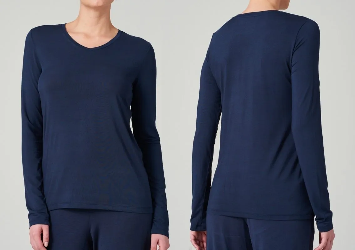 Ladies' Long Sleeve T-shirt V Schiesser Mix & Relax - blue Ladies' Long Sleeve T-shirt V Schiesser Mix & Relax - blue