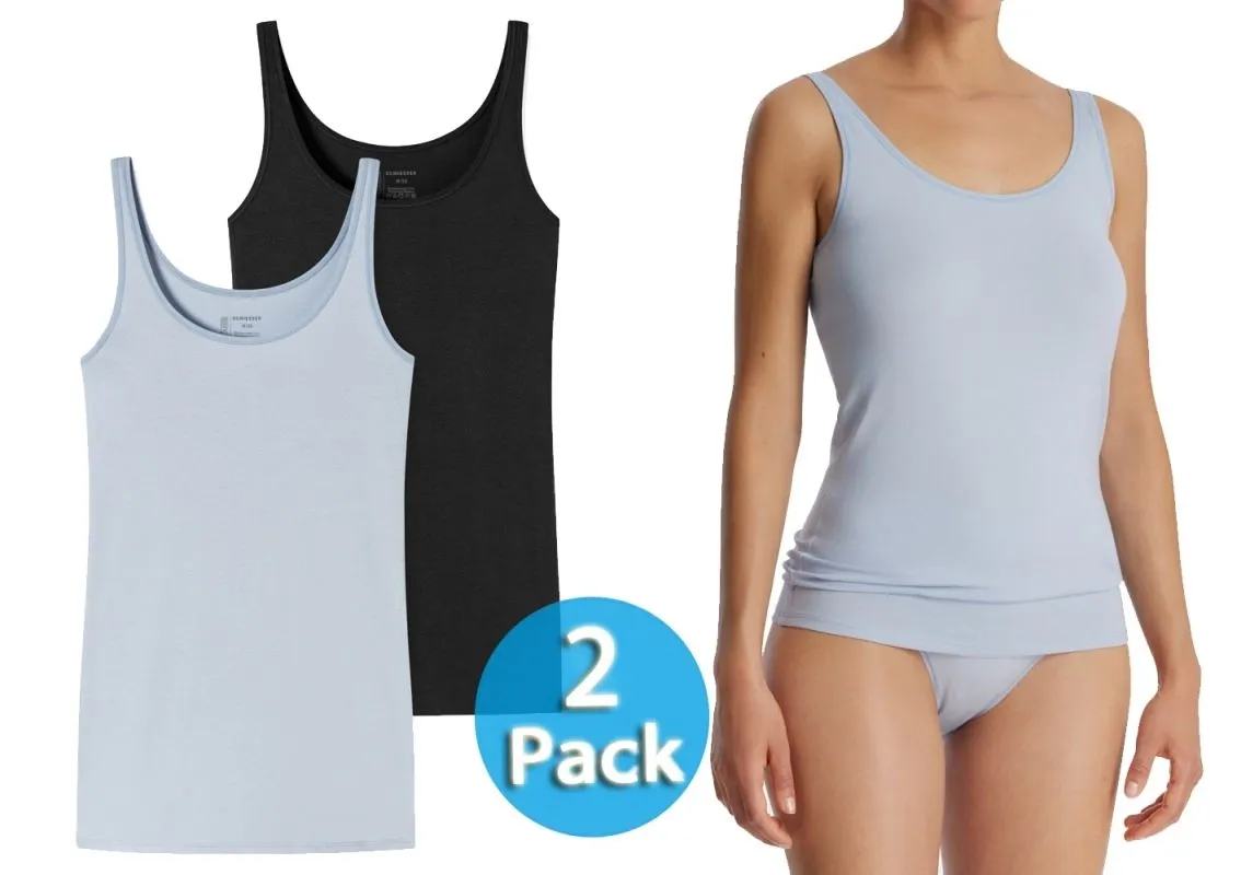 2-Pack Ladies' Vest Tops 0/0 SCHIESSER 95/5 - black and light blue 2-Pack Ladies' Vest Tops 0/0 SCHIESSER 95/5 - black and light blue