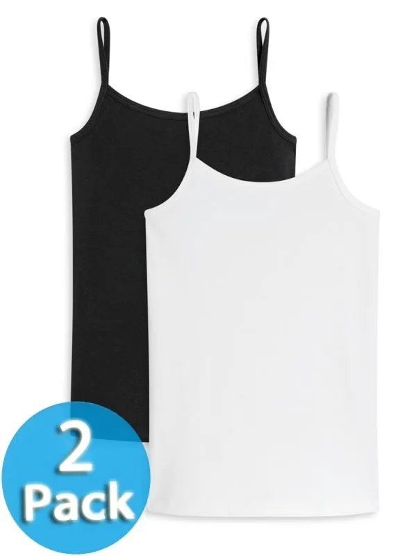 2-Pack of Girls' Vest Tops SCHIESSER 95/5 - white and black 2-Pack of Girls' Vest Tops SCHIESSER 95/5 - white and black