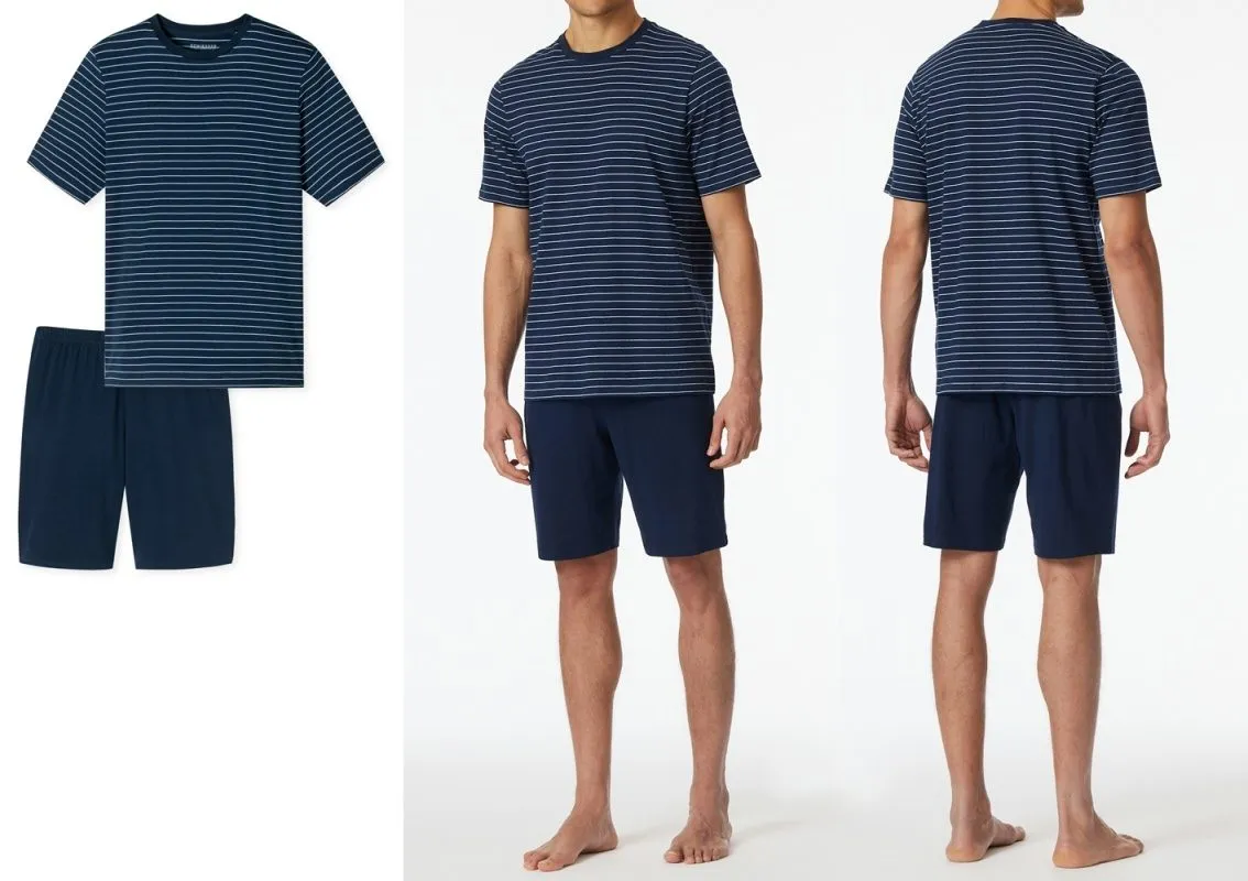 SCHIESSER Men's Pajamas Short Casual Essentials - blue SCHIESSER Men's Pajamas Short Casual Essentials - blue