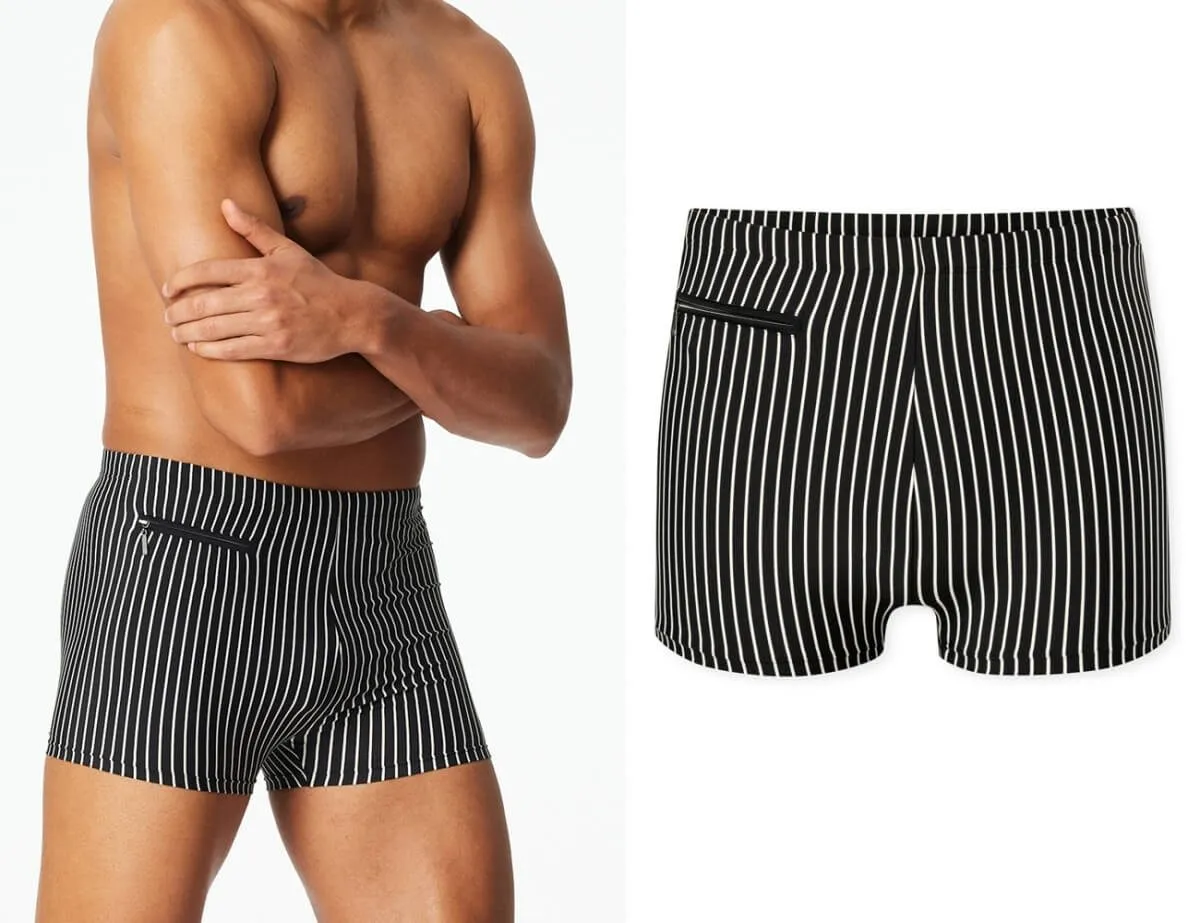 SCHIESSER Men's Aqua Swim Trunks with Leg and Zip Pocket - Blue-White