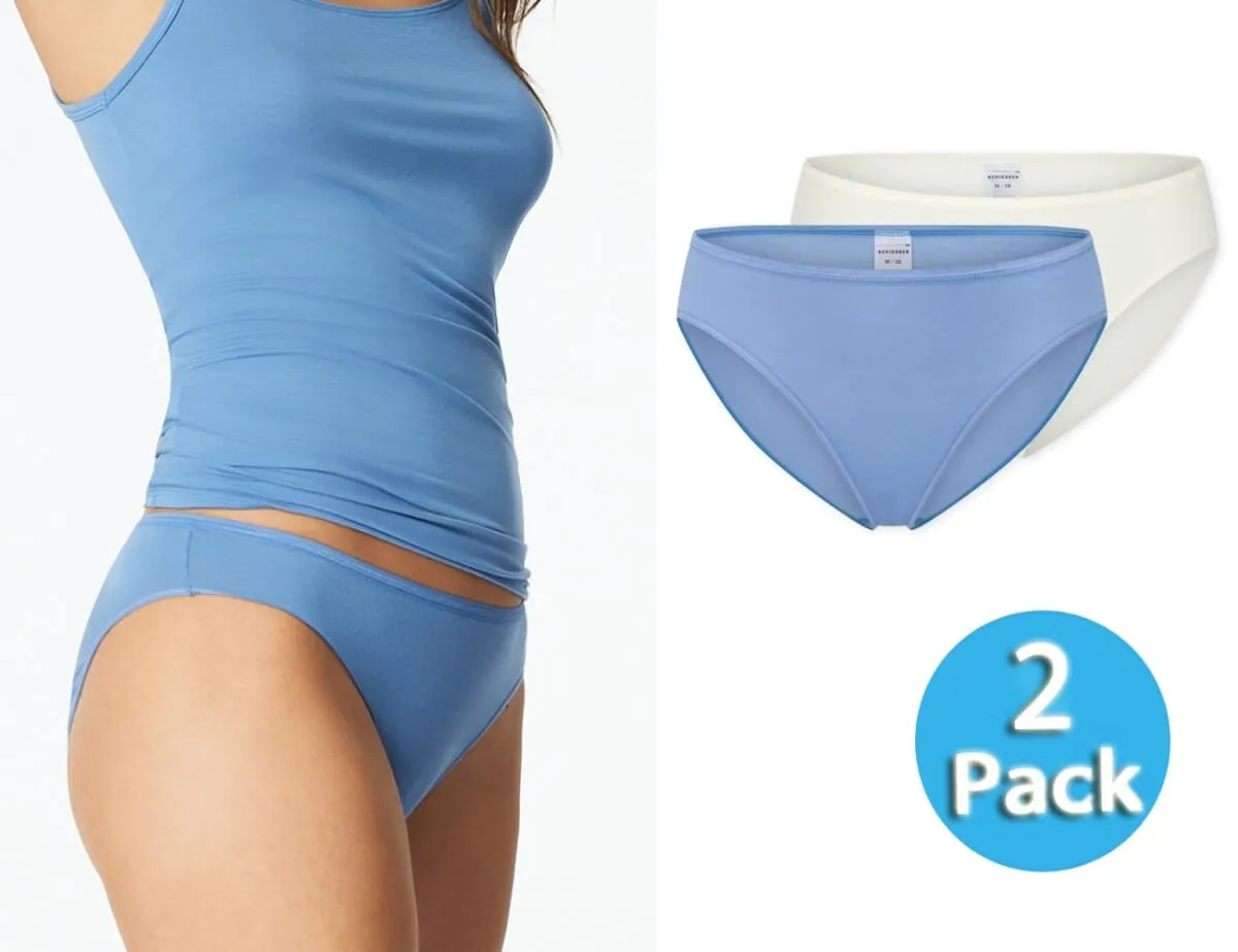 SCHIESSER Women's Modal Essentials Tai Briefs 2-Pack - Light Blue/Cream