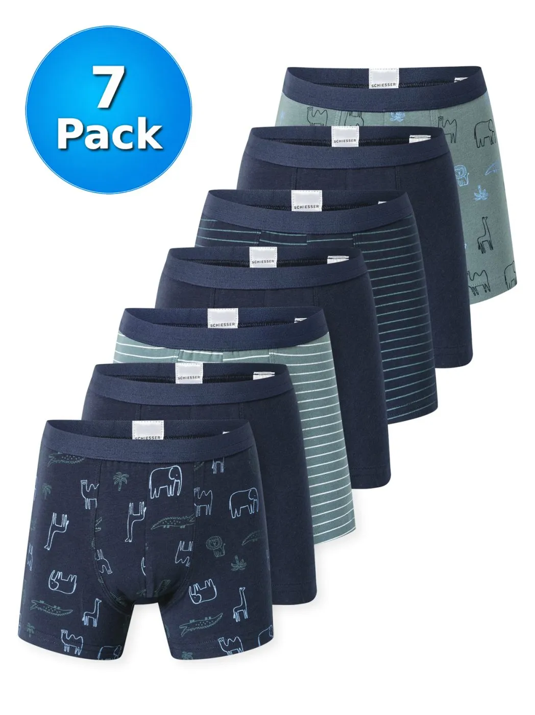 SCHIESSER Jungen Shorts 7er-Pack 95/5 Safari mit Softbund - Mehrfarbig