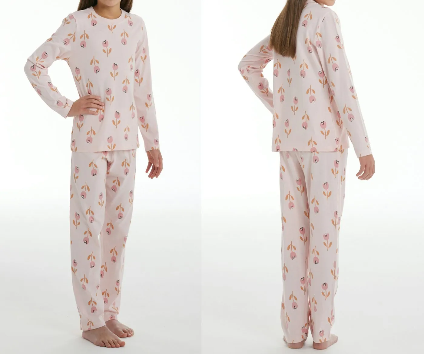 SCHIESSER Girls' Long Pyjama Set with Floral Print - Red