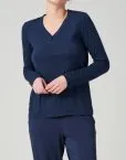 Ladies' Long Sleeve T-shirt Button Tape Schiesser Mix & Relax - blue – view 2