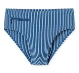 Blue and white striped men's swim briefs from the SCHIESSER Aqua collection with concealed drawstring, bonded zip pocket and shape-retaining stretch fabric.