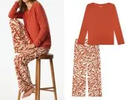 SCHIESSER Women's Selected Premium Long Pyjama Set - Terracotta-Cream
