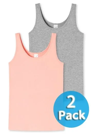 2-Pack of Girls' Vest Top 0/0 Schiesser 95/5 - pink and gray 2-Pack of Girls' Vest Top 0/0 Schiesser 95/5 - pink and gray