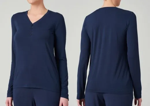 Ladies' Long Sleeve T-shirt Button Tape Schiesser Mix & Relax - blue Ladies' Long Sleeve T-shirt Button Tape Schiesser Mix & Relax - blue