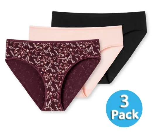 3-pack Women's Briefs SCHIESSER Cotton Essentials - black, soft pink and burgundy 3-pack Women's Briefs SCHIESSER Cotton Essentials - black, soft pink and burgundy