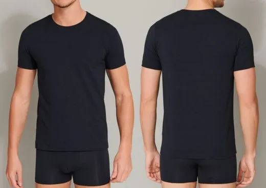 SCHIESSER Men's T-Shirt 1/2 Long Life Soft - blue black SCHIESSER Men's T-Shirt 1/2 Long Life Soft - blue black