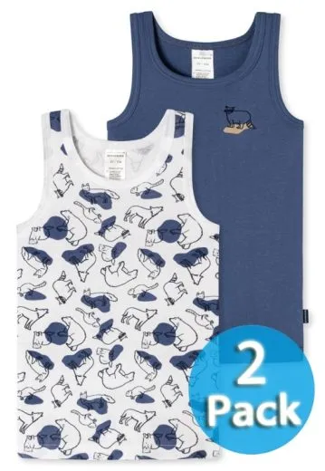 2-Pack of Boys Vest Tops 0/0 SCHIESSER Original Classics - white and blue 2-Pack of Boys Vest Tops 0/0 SCHIESSER Original Classics - white and blue