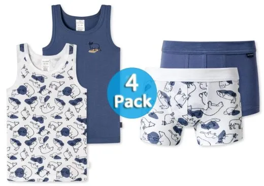 SCHIESSER Underwear Set 4-Pack of Boys' Boxer Briefs ans Shirts - white and blue SCHIESSER Underwear Set 4-Pack of Boys' Boxer Briefs ans Shirts - white and blue
