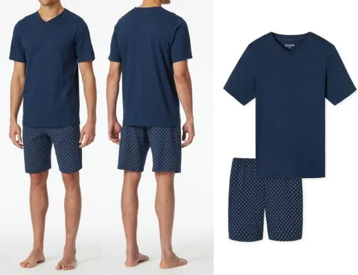 SCHIESSER Men's Casual Essentials Short Pajama Set with Patterned Shorts - Admiral Blue SCHIESSER Men's Casual Essentials Short Pajama Set with Patterned Shorts - Admiral Blue