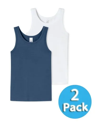 SCHIESSER Boys’ Tank Tops 95/5 in a 2-Pack - White/Blue SCHIESSER Boys’ Tank Tops 95/5 in a 2-Pack - White/Blue