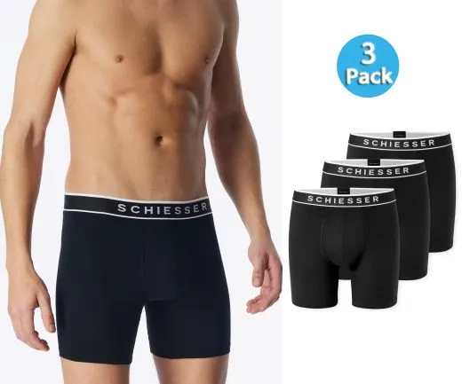 SCHIESSER Men's Long Shorts 95/5 3-Pack - Black