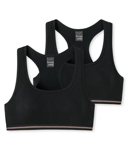 SCHIESSER Girls Bustier Two-Pack Long Life Rib - Black SCHIESSER Girls Bustier Two-Pack Long Life Rib - Black