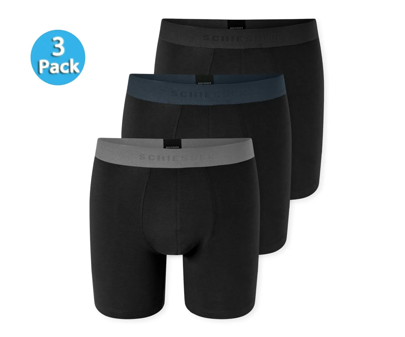 SCHIESSER Men's Long Shorts 3-Pack 95/5 - multicoloured waistband