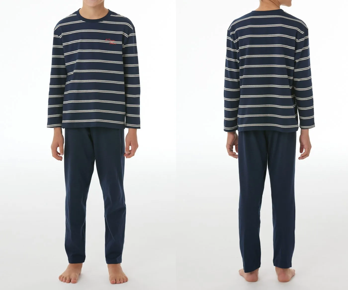 SCHIESSER Boys' Long Nightwear Pyjamas - Navy Blue/White