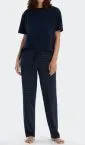 Ladies lounge pants long Schiesser Mix & Relax - dark blue dotted – view 2