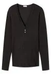 Black women’s long sleeve shirt from the SCHIESSER Revival Agathe collection with floral lace trim and soft ajour fine-rib fabric.