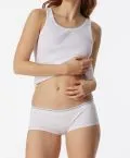 White SCHIESSER Revival Greta women’s micro pants made from organic cotton with classic rib texture and retro-style elastic waistband.