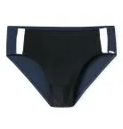 Black men's swim shorts from the SCHIESSER Aqua collection featuring a drawstring waistband, contrast stripes, inner lining and sporty Bade-Sir fit.