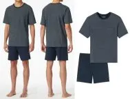 SCHIESSER Men's Comfort Essentials Short Pyjama Set with Patterned Top - Night Blue