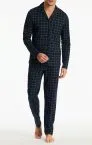 SCHIESSER Men's Long Pyjama Set Fine Interlock Checkered - Blue – view 3