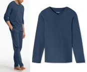 SCHIESSER Men's Long Sleeve V-Neck Shirt Mix+Relax - Royal Blue