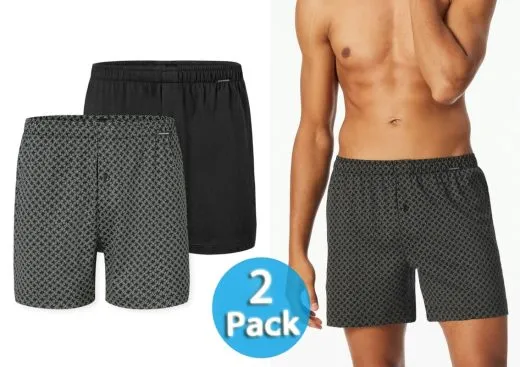 2-Pack SCHIESSER Boxer Shorts Multipacks for Men -black + print 2-Pack SCHIESSER Boxer Shorts Multipacks for Men -black + print