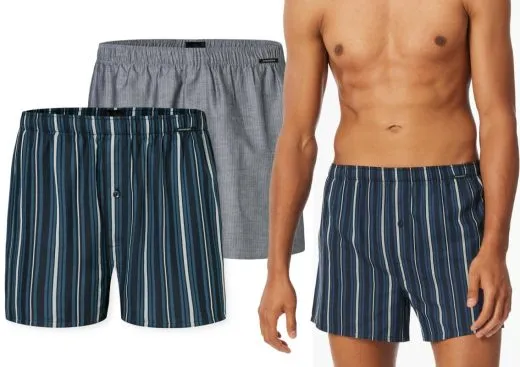 2-Pack SCHIESSER Boxer Shorts Multipacks for Men -blue + black-white 2-Pack SCHIESSER Boxer Shorts Multipacks for Men -blue + black-white