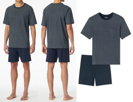 SCHIESSER Men's Comfort Essentials Short Pyjama Set with Patterned Top - Night Blue SCHIESSER Men's Comfort Essentials Short Pyjama Set with Patterned Top - Night Blue