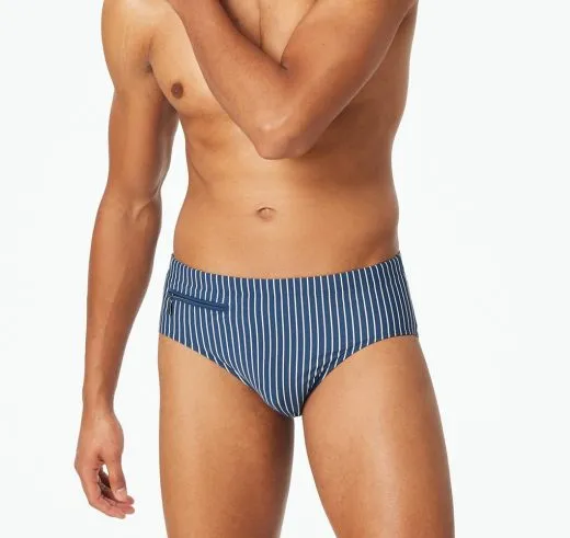 SCHIESSER Men's Aqua Swim Briefs with Zip Pocket - Blue-White Striped SCHIESSER Men's Aqua Swim Briefs with Zip Pocket - Blue-White Striped