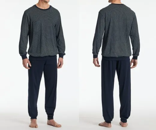 SCHIESSER Men's Long Pyjamas Comfort Essentials - Midnight Blue SCHIESSER Men's Long Pyjamas Comfort Essentials - Midnight Blue