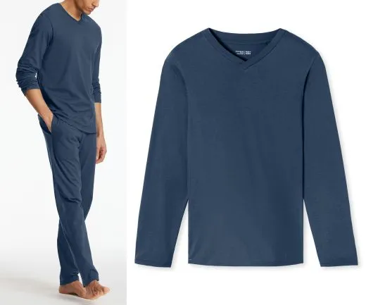 SCHIESSER Men's Long Sleeve V-Neck Shirt Mix+Relax - Royal Blue SCHIESSER Men's Long Sleeve V-Neck Shirt Mix+Relax - Royal Blue