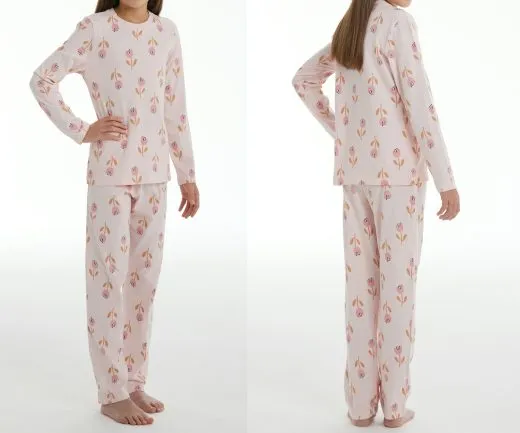 SCHIESSER Girls' Long Pyjama Set with Floral Print - Red SCHIESSER Girls' Long Pyjama Set with Floral Print - Red