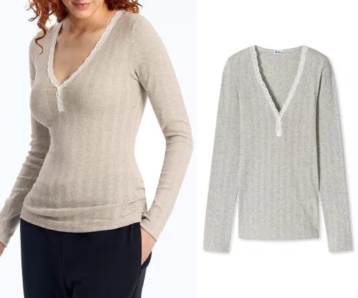 SCHIESSER Women's Revival Agathe Long-Sleeve Top - Grey Marl